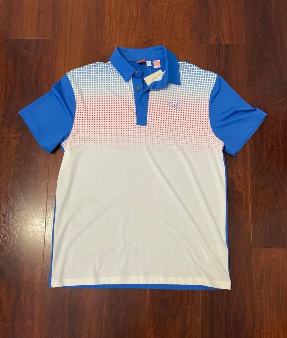 Puma Golf Youth Glitch Polo Junior Shirt Blue Red White Size XL